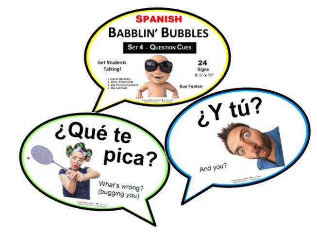 SPANISH BABBLIN' BUBBLES Set 4 QUESTION CUES