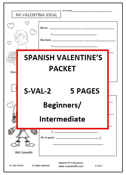 S-Val-2: Intro to Spanish Valentine Vocabulary - Writing Packet